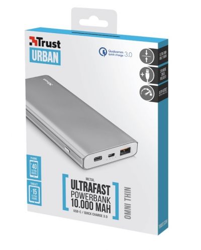 Външна батерия Trust Omni Thin, 10 000 mAh - сребриста - 2