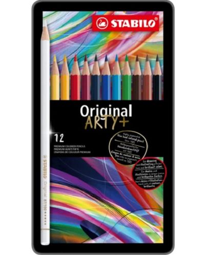 Цветни моливи Stabilo Arty - Original, 12 цвята, метална кутия - 1