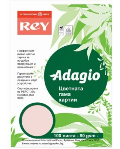 Цветна копирна хартия Rey Adagio - Pink, A4, 80 g, 100 листа - 1