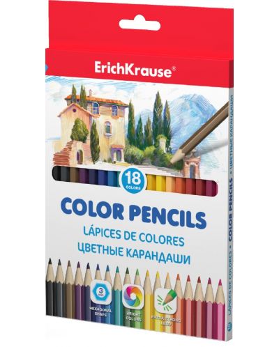 Цветни моливи Erich Krause - Шестоъгълни, 18 цвята - 1