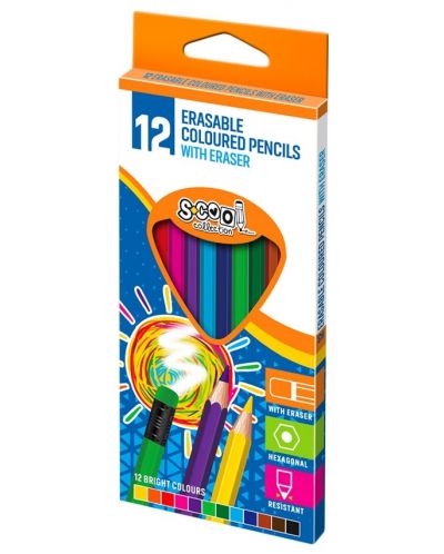 Цветни моливи с гума S. Cool - 12 цвята - 1