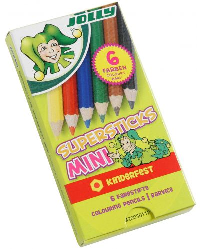 Цветни моливи Jolly Kinderfest - къси, 6 цвята - 1