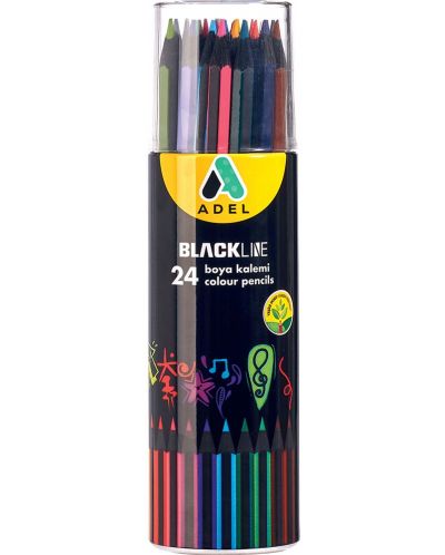 Цветни моливи Adel BlackLine - В тубус, 24 цвята - 1
