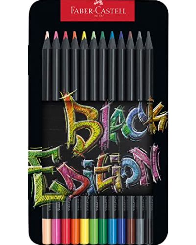 Цветни моливи Faber-Castell Black Edition - 12 цвята, метална кутия - 1