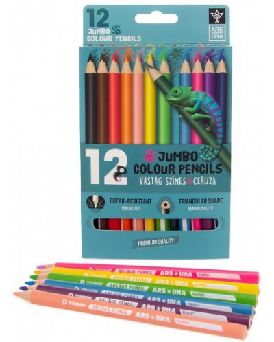 Цветни триъгълни моливи Ars Una - Jumbo, 12 цвята - 1