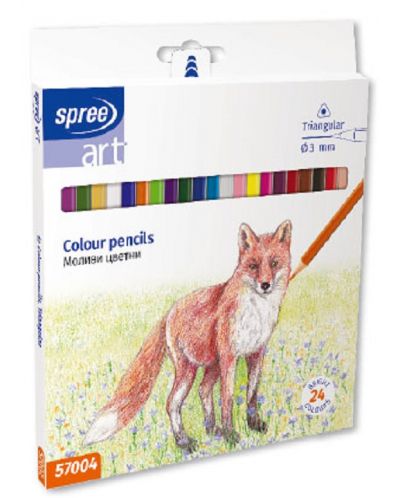 Цветни моливи SpreeArt - Триъгълни, Ø 3 mm, 24 броя - 1