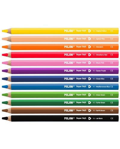 Цветни моливи Milan Super Soft - 6 mm, 12 цвята - 2