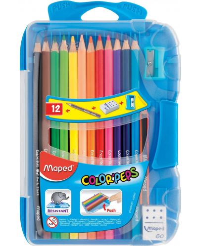 Цветни моливи Maped Color Peps - 12 цвята, синя кутия - 1