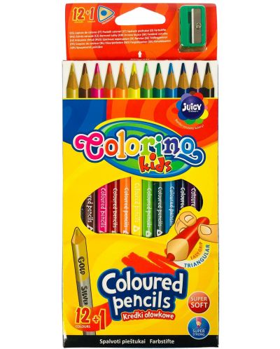 Цветни моливи Colorino Kids - триъгълни, с острилка, 12 цвята - 1