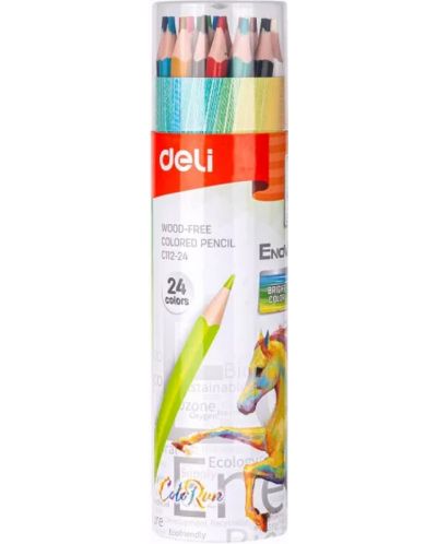 Цветни моливи Deli Enovation - EC112-24, 24 цвята, в тубус - 1