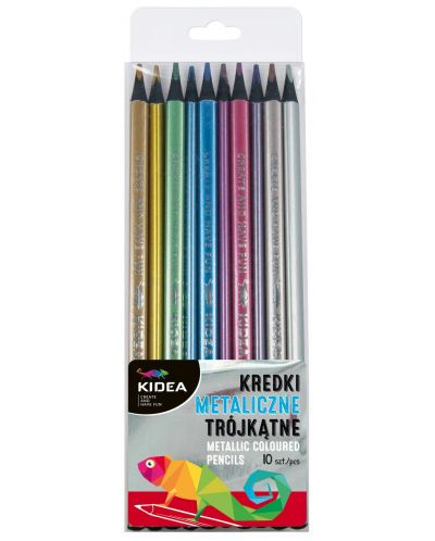 Цветни моливи Kidea - 10 цвята, металик - 1