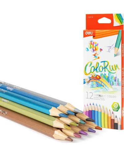 Цветни моливи Deli Colorun - EC127-12, 12 броя, металически цветове - 1