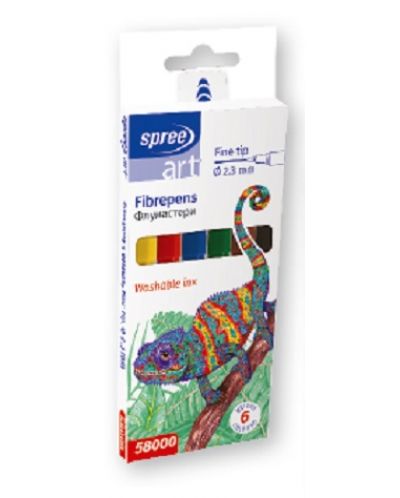Цветни флумастери SpreeArt -  Ø 2.3 mm, 6 цвята - 1