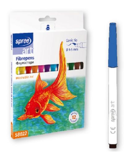 Цветни флумастери SpreeArt - Ø 5 mm, 12 цвята - 1