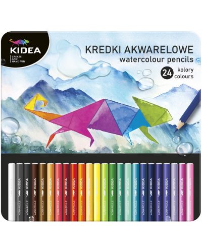 Цветни акварелни моливи Kidea - 24 цвята, в метална кутия - 1