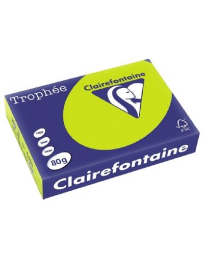 Цветна копирна хартия Clairefontaine - А4, 80 g/m2, 100 листа, Fluo Green - 1