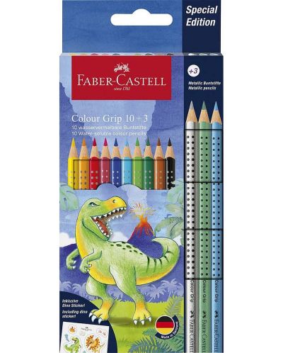 Цветни моливи Faber-Castell Grip 2001 - Динозавър, 10 + 3 цвята - 1