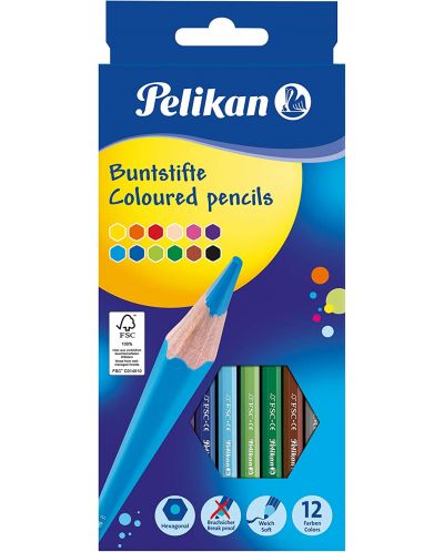 Цветни моливи Pelikan – 12 цвята, шестстенни - 1