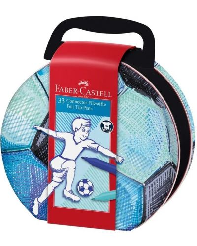 Цветни флумастери Faber-Castell Connector - 33 цвята, футбол - 1
