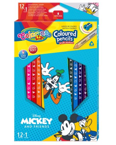 Цветни моливи Colorino Disney - Mickey and Friends, 12 + 1 цвята и острилка - 1