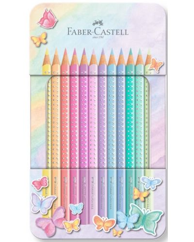 Цветни моливи Faber-Castell Sparkle - 12 пастелни цвята, метална кутия - 1