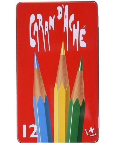Цветни акварелни моливи Caran d'Ache  - 12 броя, метална кутия - 1