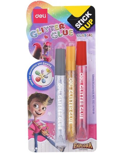 Цветни лепила Deli Stick Up - Glitter Classic, 3 х 12 ml - 1