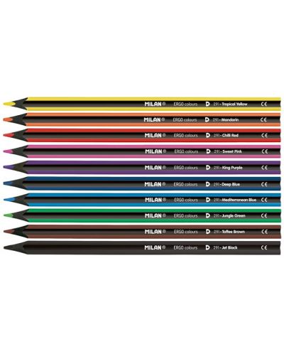 Цветни моливи Milan Ergo - 3.5 mm, 10 цвята + острилка - 2