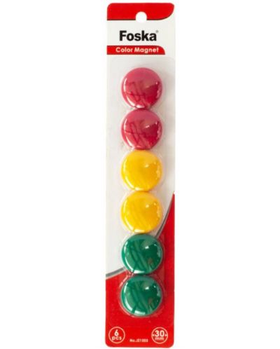 Цветни магнити за бяла дъска Foska - 30 mm, 6 броя - 1