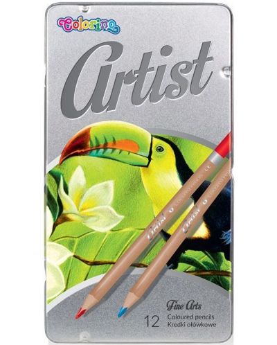 Цветни моливи Colorino Artist - в метална кутия, 12 цвята - 1