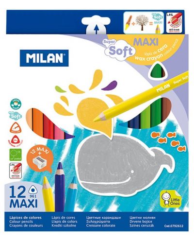 Цветни моливи Milan Super Soft - 6 mm, 12 цвята - 1