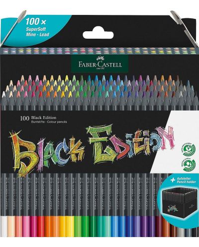 Цветни моливи Faber-Castell Black Edition - 100 цвята, в метална кутия - 1