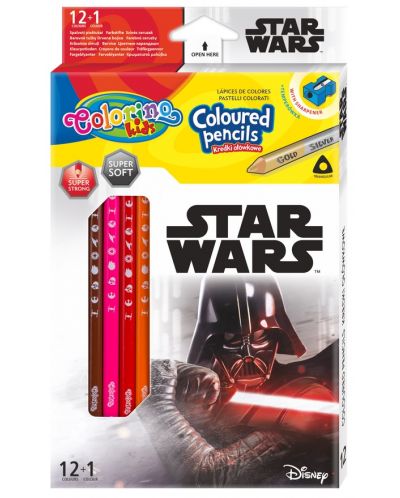 Цветни моливи Colorino - Marvel Star Wars, 12 + 1 цвята и острилка - 1
