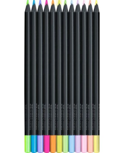 Цветни моливи Faber-Castell Black Edition - 12 цвята, неон и пастел - 2