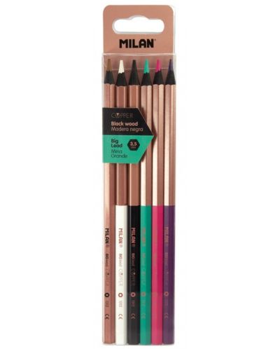 Цветни моливи Milan Copper - 3.5 mm, 6 цвята - 1