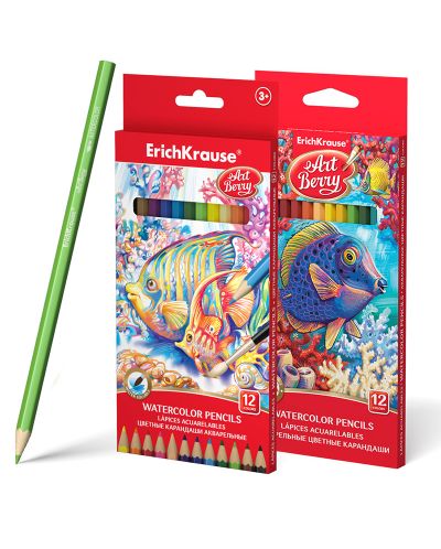 Цветни акварелни моливи Erich Krause Art Berry - 12 цвята, асортимент - 1