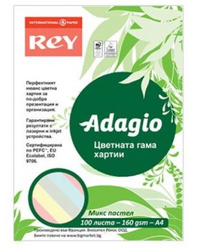 Цветен копирен картон Rey Adagio - Микс, А4, 160 g/m2, 100 листа - 1