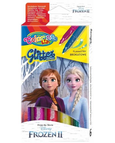 Цветни маркери Colorino Disney - Frozen II Glitter, 6 цвята - 1