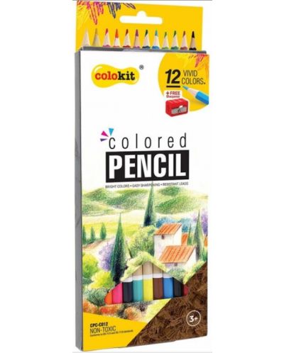 Цветни моливи Colokit - 12 цвята, острилка - 1