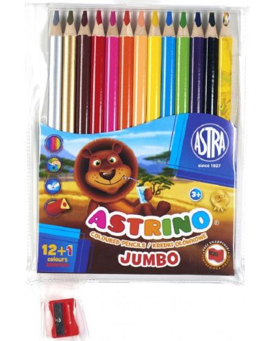 Цветни моливи Astra - Астрино, 12 цвята + острилка и молив подарък - 1