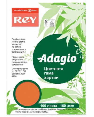 Цветен копирен картон Rey Adagio - Orange, A4, 160 g/m2, 100 листа - 1