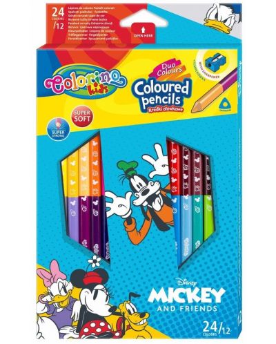 Цветни моливи Colorino Disney - Mickey and Friends, 24 цвята и острилка - 1