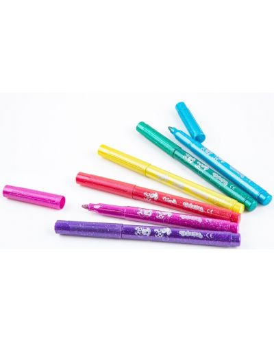 Цветни маркери Colorino Disney - Junior Minnie Glitter, 6 цвята - 2