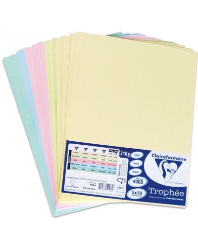 Цветен копирен картон Clairefontaine - А4, 50 листа, 210 g/m2, пастелни цветове - 1