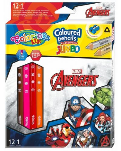 Цветни моливи Colorino - Marvel Avengers JUmbo, 12 + 1 цвята и острилка - 1