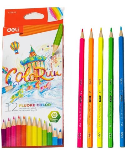 Цветни моливи Deli Colorun - EC128-12, 12 цвята, флуоресцентни - 2