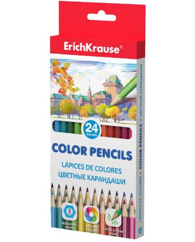 Цветни моливи Erich Krause - Шестоъгълни, 24 цвята - 1
