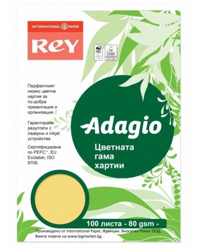 Цветна копирна хартия Rey Adagio - Buttercup, A4, 80 g, 100 листа - 1