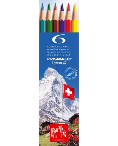 Цветни акварелни моливи Caran d'Ache Prismalo – 6 цвята, метална кутия - 1