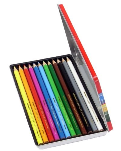 Цветни акварелни моливи Caran d'Ache  - 12 броя, метална кутия - 2